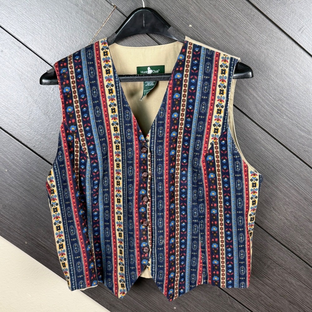 Hunt Club Women's Large Vintage Corduroy Vest Southwestern Boho Button Front